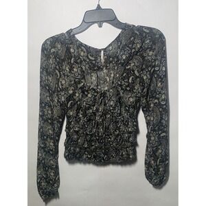 Free People Paisley Blouse Smocked Long Sleeve Top Boho Chic Size S NWOT
